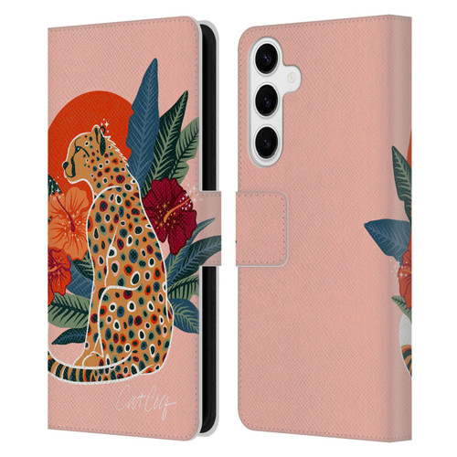 Cat Coquillette Tropical Wildlife Cheetah And Hibiscus Leather Book Wallet Case Cover For Samsung Galaxy S24+ 5G
