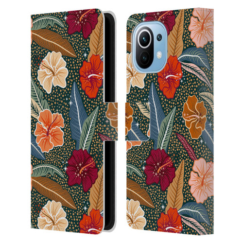 Cat Coquillette Tropical Wildlife African Hibiscus Leather Book Wallet Case Cover For Xiaomi Mi 11
