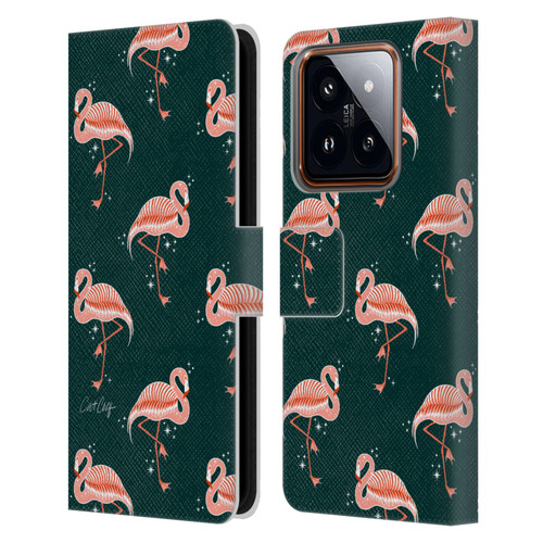 Cat Coquillette Tropical Wildlife Flamingo Sparkles Leather Book Wallet Case Cover For Xiaomi 14