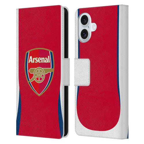 Arsenal FC 2024/25 Kit Home Leather Book Wallet Case Cover For Apple iPhone 16 Plus