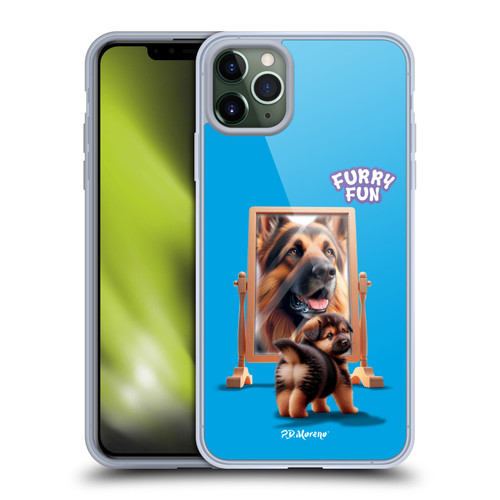 P.D. Moreno Furry Fun Artwork German Shepherd Mirror Soft Gel Case for Apple iPhone 11 Pro Max