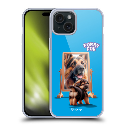 P.D. Moreno Furry Fun Artwork German Shepherd Mirror Soft Gel Case for Apple iPhone 15 Plus