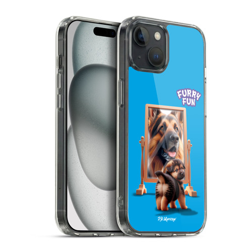 P.D. Moreno Furry Fun Artwork German Shepherd Mirror Soft Gel Case for Apple iPhone 15 Plus & MagSafe