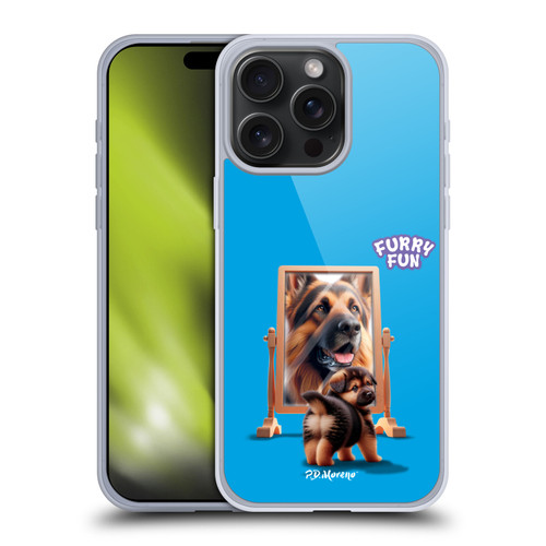 P.D. Moreno Furry Fun Artwork German Shepherd Mirror Soft Gel Case for Apple iPhone 15 Pro Max
