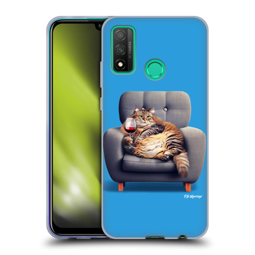 P.D. Moreno Furry Fun Artwork Fat Cat Armchair Soft Gel Case for Huawei P Smart (2020)