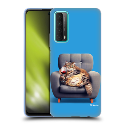 P.D. Moreno Furry Fun Artwork Fat Cat Armchair Soft Gel Case for Huawei P Smart (2021)