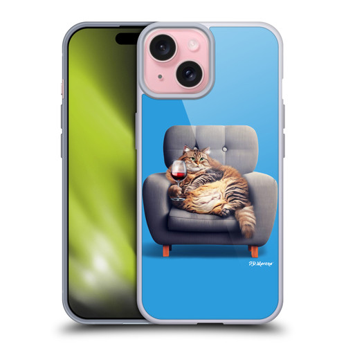 P.D. Moreno Furry Fun Artwork Fat Cat Armchair Soft Gel Case for Apple iPhone 15