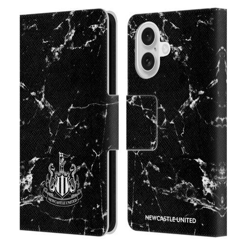 Newcastle United Football Club Crest Black Marble Leather Book Wallet Case Cover For Apple iPhone 16