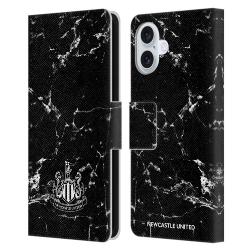 Newcastle United Football Club Crest Black Marble Leather Book Wallet Case Cover For Apple iPhone 16 Plus