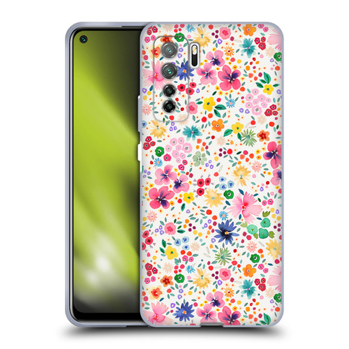 Ninola Colourful Prints Pink Floral Soft Gel Case for Huawei Nova 7 SE/P40 Lite 5G