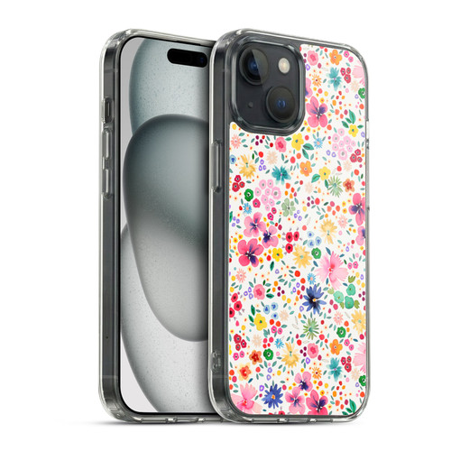 Ninola Colourful Prints Pink Floral Soft Gel Case for Apple iPhone 15 & MagSafe