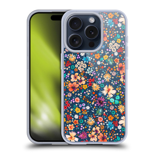 Ninola Colourful Prints Blue Floral Soft Gel Case for Apple iPhone 15 Pro