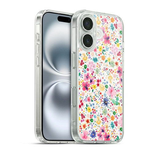 Ninola Colourful Prints Pink Floral Soft Gel Case for Apple iPhone 16 & MagSafe