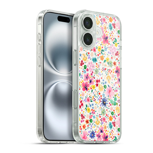 Ninola Colourful Prints Pink Floral Soft Gel Case for Apple iPhone 16 Plus & MagSafe