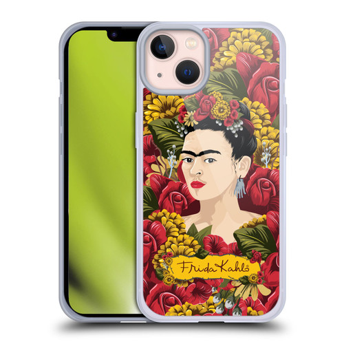 Frida Kahlo Red Florals Portrait Pattern Soft Gel Case for Apple iPhone 13