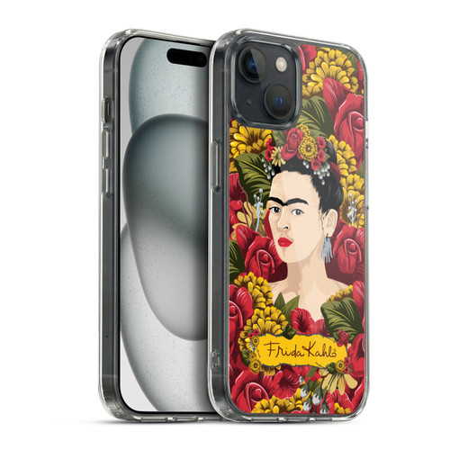 Frida Kahlo Red Florals Portrait Pattern Soft Gel Case for Apple iPhone 15 Plus & MagSafe