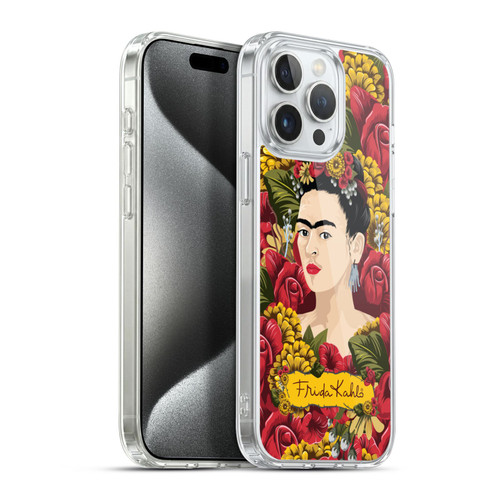 Frida Kahlo Red Florals Portrait Pattern Soft Gel Case for Apple iPhone 15 Pro Max & MagSafe
