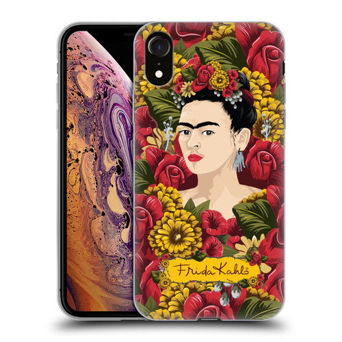 Frida Kahlo Red Florals Portrait Pattern Soft Gel Case for Apple iPhone XR