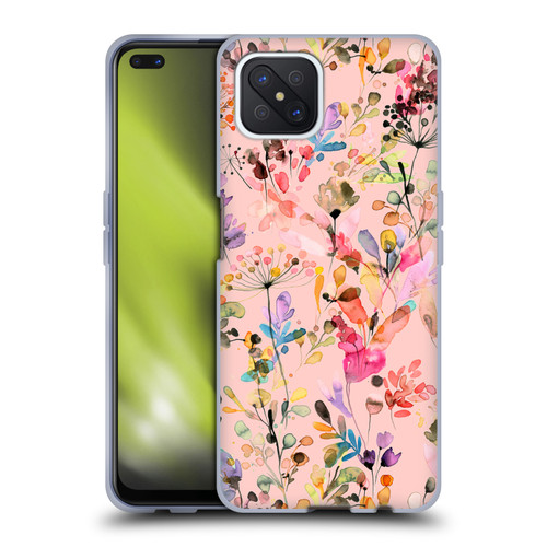 Ninola Flower Patterns Wild Grasses Pink Soft Gel Case for OPPO Reno4 Z 5G