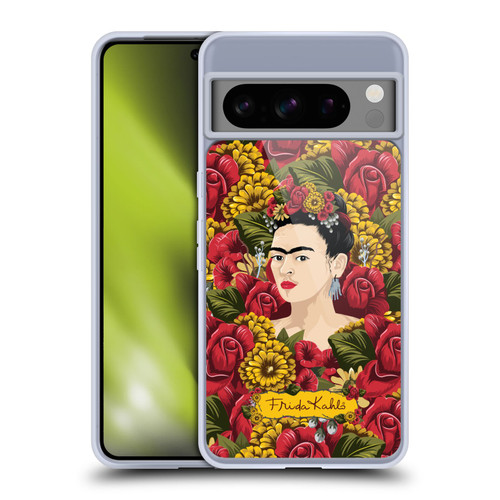 Frida Kahlo Red Florals Portrait Pattern Soft Gel Case for Google Pixel 8 Pro
