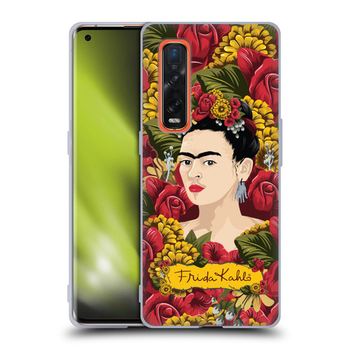 Frida Kahlo Red Florals Portrait Pattern Soft Gel Case for OPPO Find X2 Pro 5G