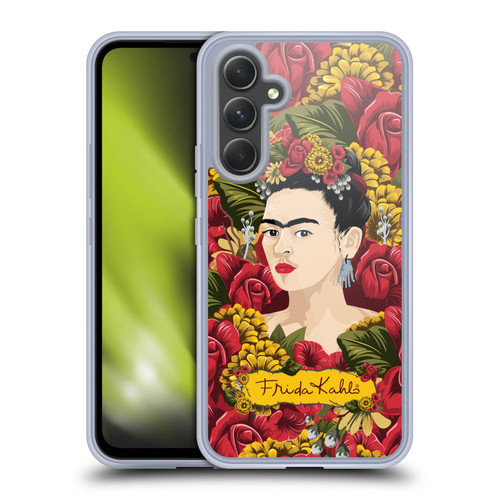 Frida Kahlo Red Florals Portrait Pattern Soft Gel Case for Samsung Galaxy A54 5G