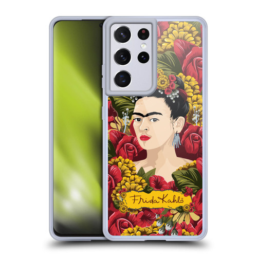 Frida Kahlo Red Florals Portrait Pattern Soft Gel Case for Samsung Galaxy S21 Ultra 5G & MagSafe