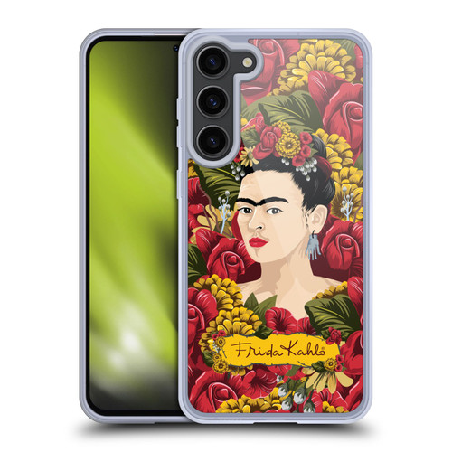 Frida Kahlo Red Florals Portrait Pattern Soft Gel Case for Samsung Galaxy S23+ 5G & MagSafe