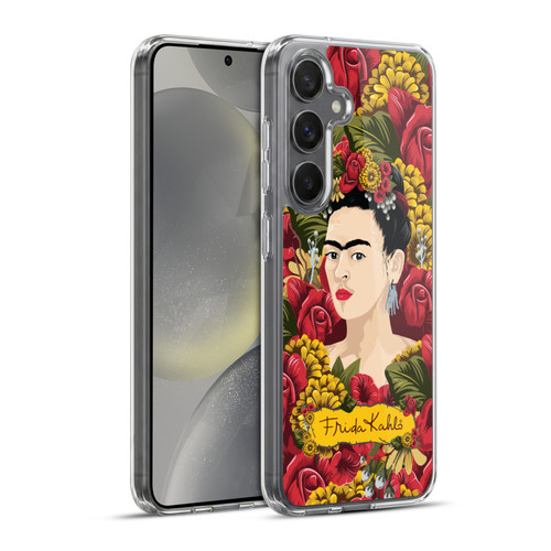 Frida Kahlo Red Florals Portrait Pattern Soft Gel Case for Samsung Galaxy S24+ 5G & MagSafe