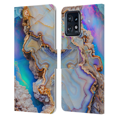 Haroulita Agates Pastel Leather Book Wallet Case Cover For Motorola Moto Edge 40 Pro
