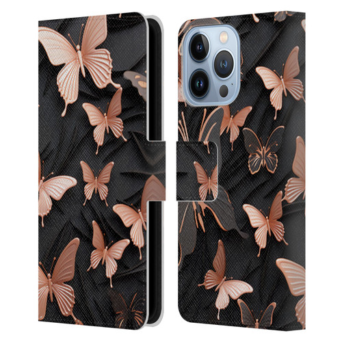 Haroulita Fancy Pattern Butterfly Leather Book Wallet Case Cover For Apple iPhone 13 Pro