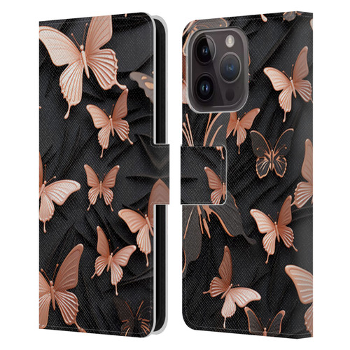 Haroulita Fancy Pattern Butterfly Leather Book Wallet Case Cover For Apple iPhone 15 Pro