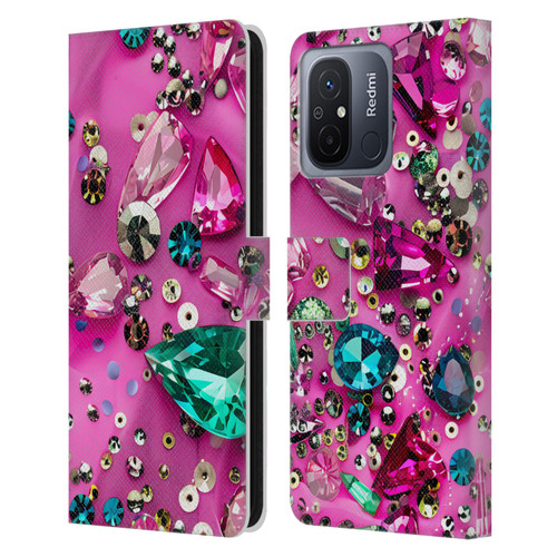Haroulita Fancy Pattern Gemstones Hot Pink Leather Book Wallet Case Cover For Xiaomi Redmi 12C