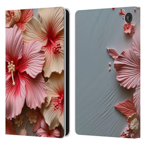 Haroulita Leaves And Flowers Hibiscus Leather Book Wallet Case Cover For Amazon Fire 7 2022