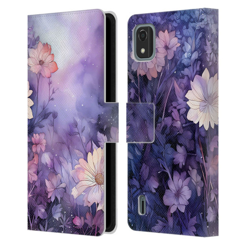 Haroulita Leaves And Flowers Fairy Dust Purple Leather Book Wallet Case Cover For Nokia C2 2nd Edition