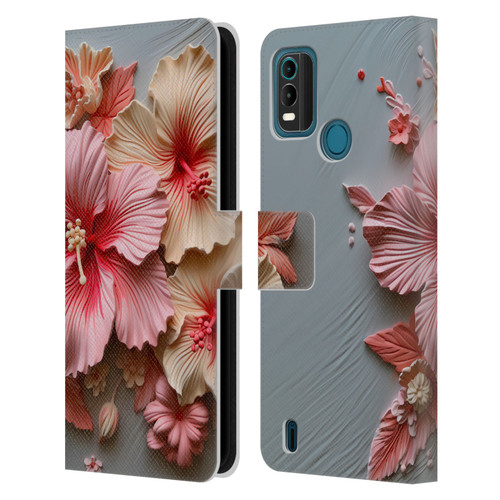 Haroulita Leaves And Flowers Hibiscus Leather Book Wallet Case Cover For Nokia G11 Plus