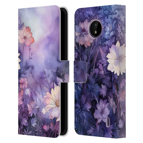 Haroulita Leaves And Flowers Fairy Dust Purple Leather Book Wallet Case Cover For Nokia C10 / C20