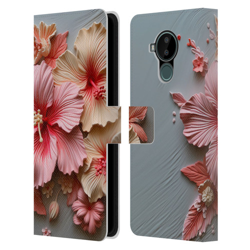 Haroulita Leaves And Flowers Hibiscus Leather Book Wallet Case Cover For Nokia C30