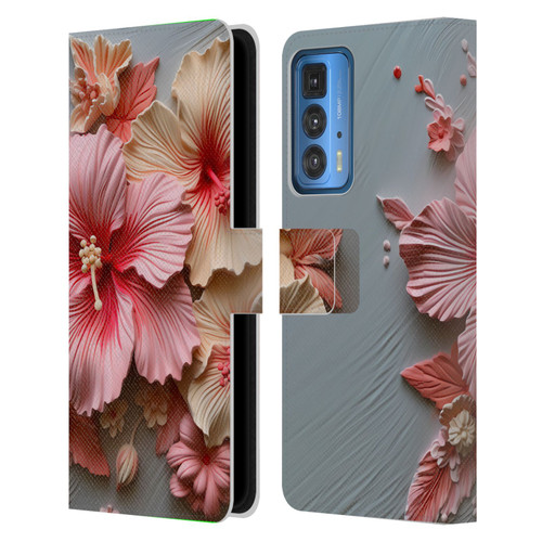 Haroulita Leaves And Flowers Hibiscus Leather Book Wallet Case Cover For Motorola Edge (2022)