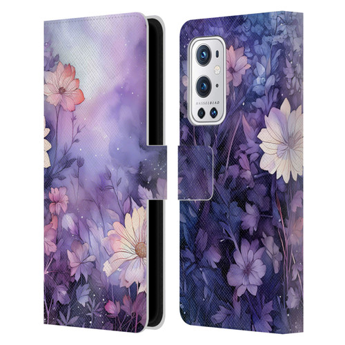 Haroulita Leaves And Flowers Fairy Dust Purple Leather Book Wallet Case Cover For OnePlus 9 Pro