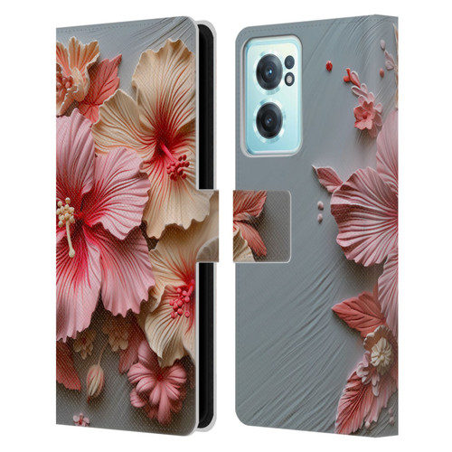 Haroulita Leaves And Flowers Hibiscus Leather Book Wallet Case Cover For OnePlus Nord CE 2 5G