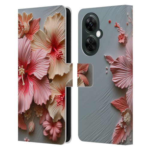 Haroulita Leaves And Flowers Hibiscus Leather Book Wallet Case Cover For OnePlus Nord CE 3 Lite 5G