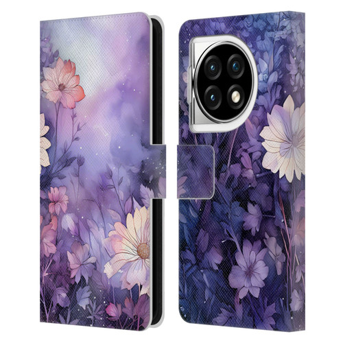 Haroulita Leaves And Flowers Fairy Dust Purple Leather Book Wallet Case Cover For OPPO OnePlus Ace 3 5G