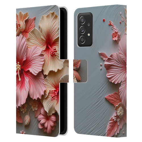 Haroulita Leaves And Flowers Hibiscus Leather Book Wallet Case Cover For Samsung Galaxy A52 / A52s / 5G (2021)