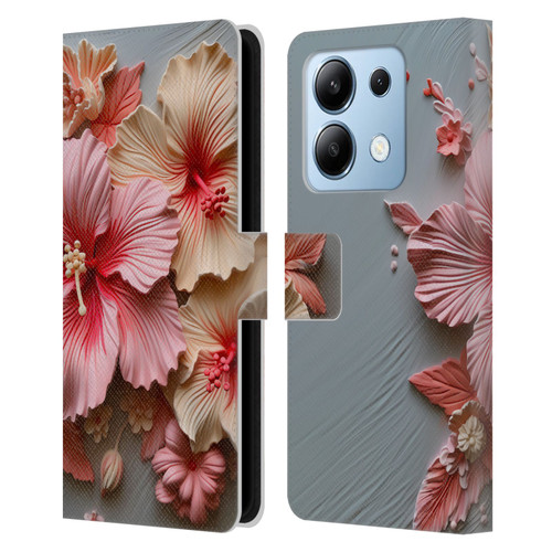 Haroulita Leaves And Flowers Hibiscus Leather Book Wallet Case Cover For Xiaomi Redmi Note 13/13 Pro 5G