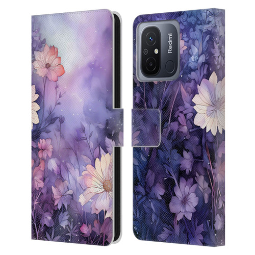 Haroulita Leaves And Flowers Fairy Dust Purple Leather Book Wallet Case Cover For Xiaomi Redmi 12C