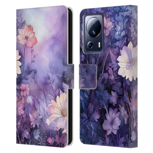 Haroulita Leaves And Flowers Fairy Dust Purple Leather Book Wallet Case Cover For Xiaomi 13 Lite 5G