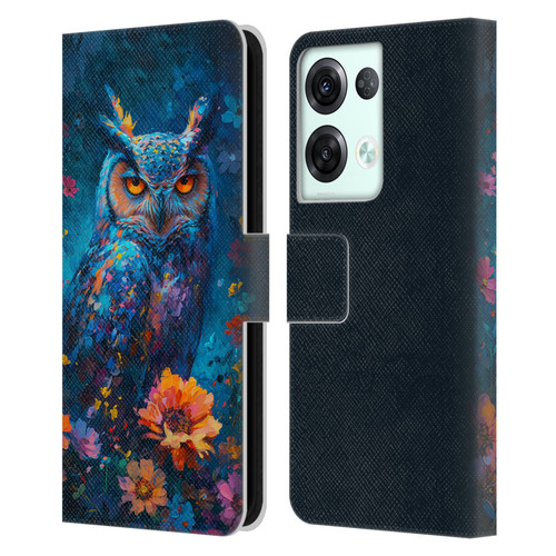Haroulita Mix Art Animals Owl In Flowers Leather Book Wallet Case Cover For OPPO Reno8 Pro