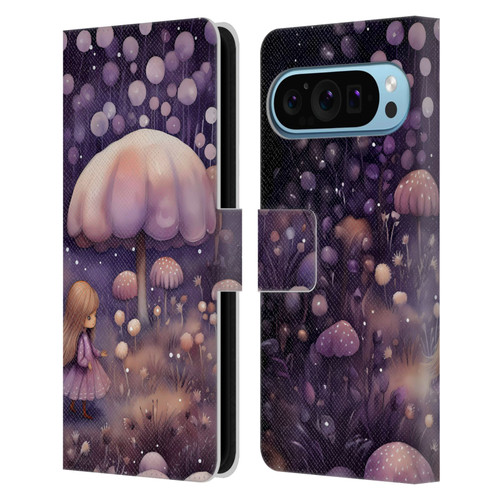 Haroulita Whimsical Girl And Mushroom Leather Book Wallet Case Cover For Google Pixel 9 / Pixel 9 Pro