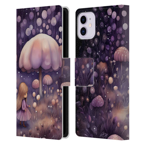 Haroulita Whimsical Girl And Mushroom Leather Book Wallet Case Cover For Apple iPhone 11